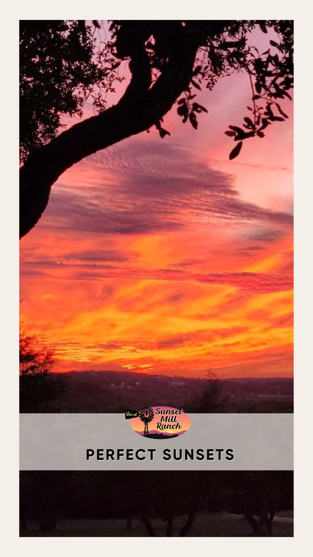 Image of fiery red sunset in wimberley texas at Inn at Sunset Mill Ranch