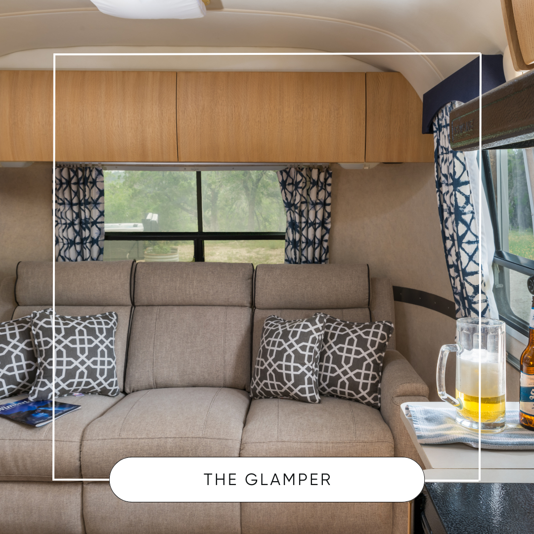 Image of interior of Airstream Glamper at Texas Lodging Inn at Sunset Mill Ranch
