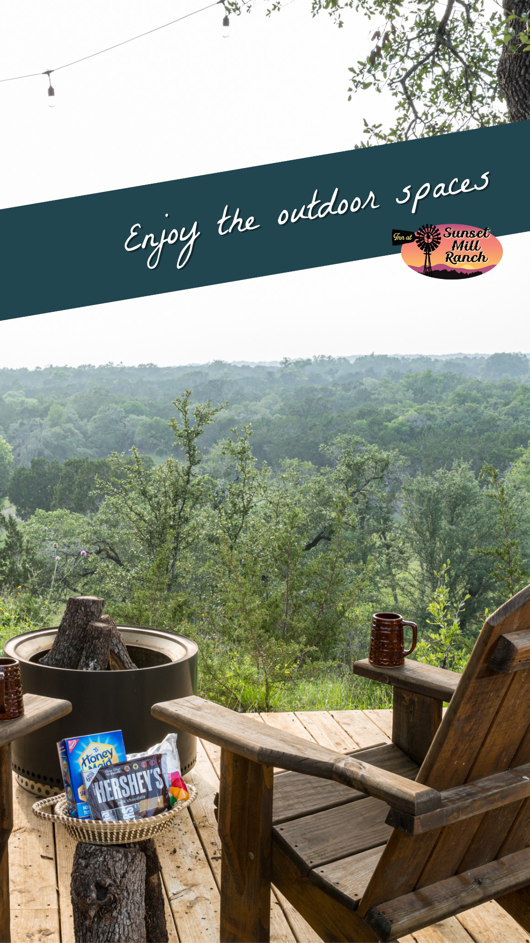 Image of adirondak chair on deck overlooking view in wimberley in texas hill country